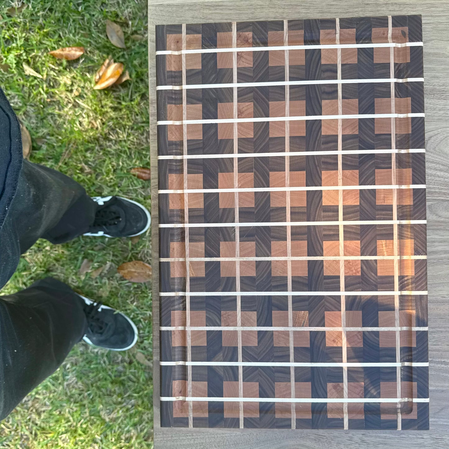 Plaid Style 3-Wood End Grain Cutting Board