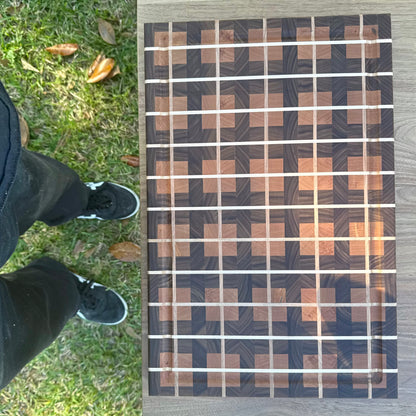 Plaid Style 3-Wood End Grain Cutting Board