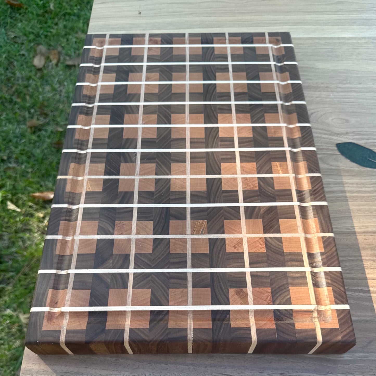 Plaid Style 3-Wood End Grain Cutting Board